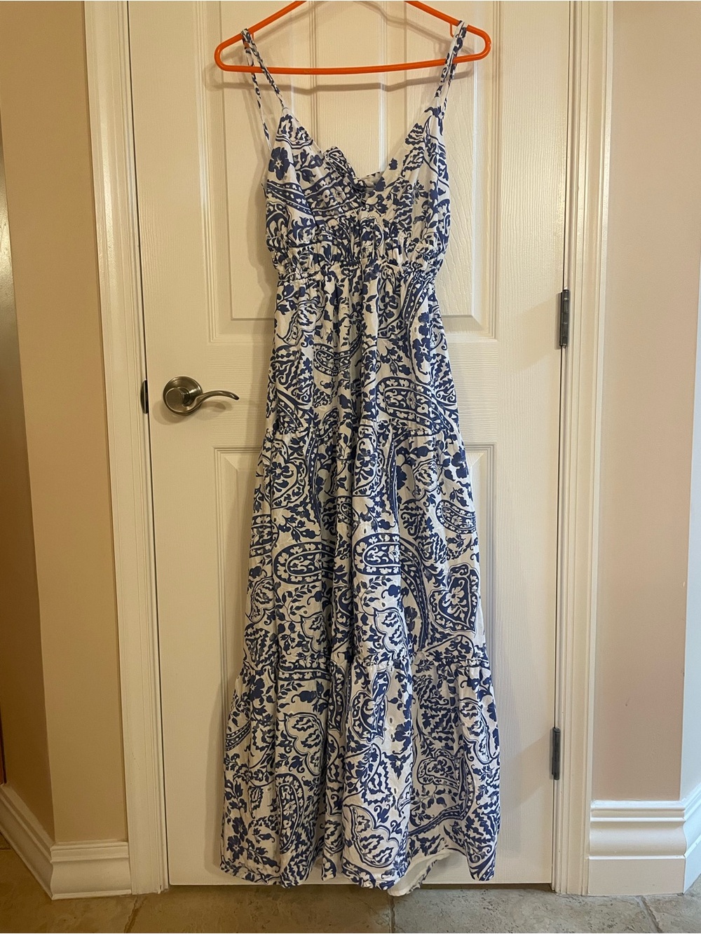 Meet Me in Santorini blue and white embroidered maxi dress M